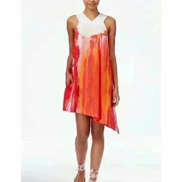 Rachel Rachel Roy Womens S Coral Pink Ombre Asymmetrical Sleeves Dress - Picture 1 of 7
